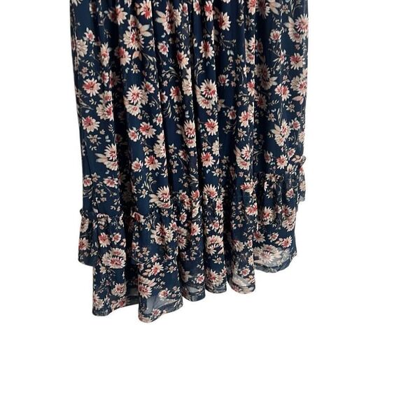 American Rag Floral V Neck Ruffle Sleeveless A Line Dress Navy Blue Large - Picture 3 of 7